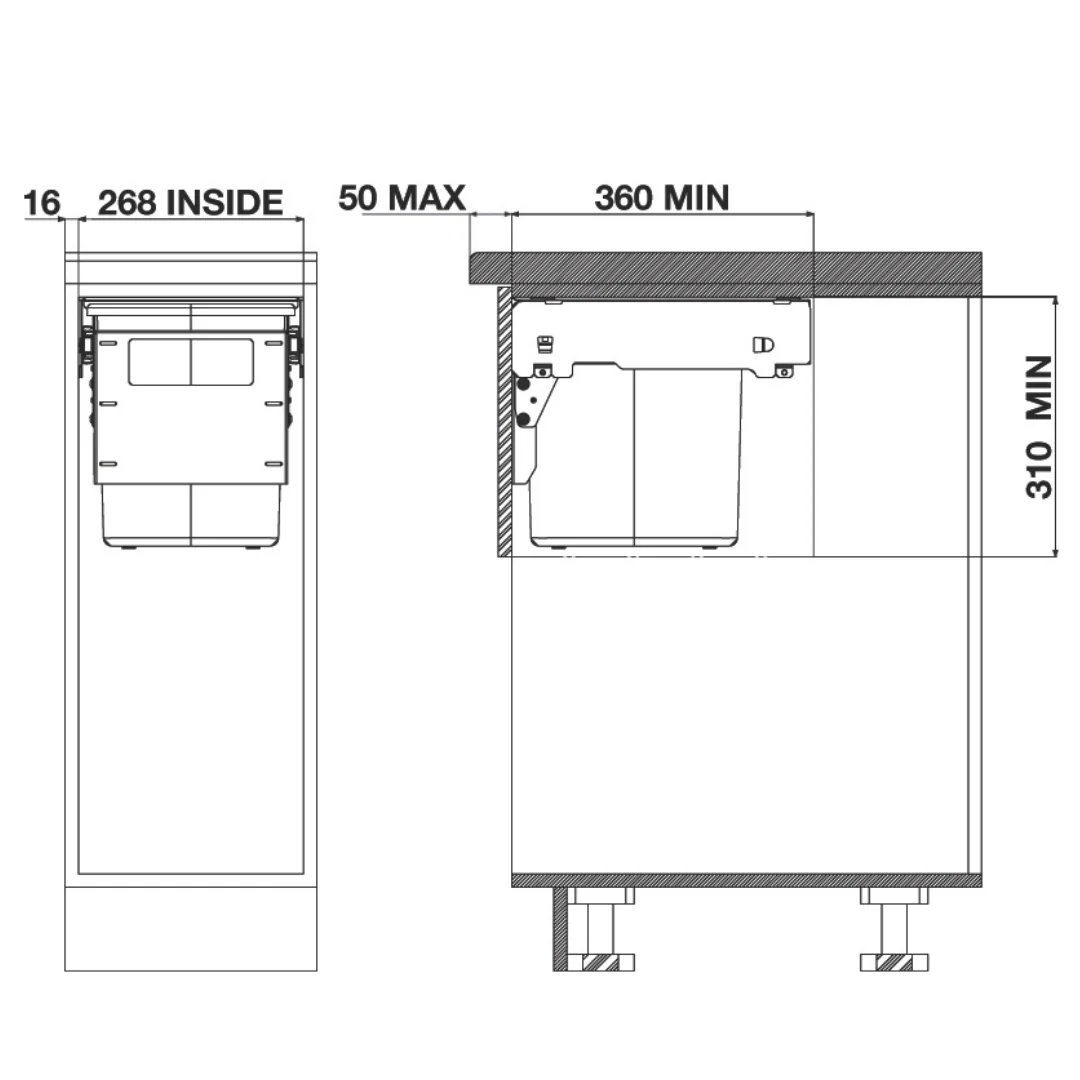 Hideaway Waste Bin Compact Soft-Close 1x15 Ltr (Door Pull) - Image 3