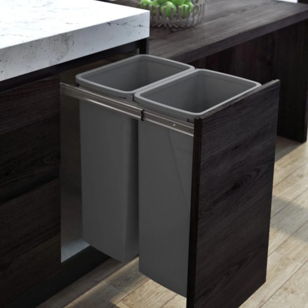 Hideaway Waste Bin, Compact Soft-Close, 2x40 Ltr, (Door Pull).